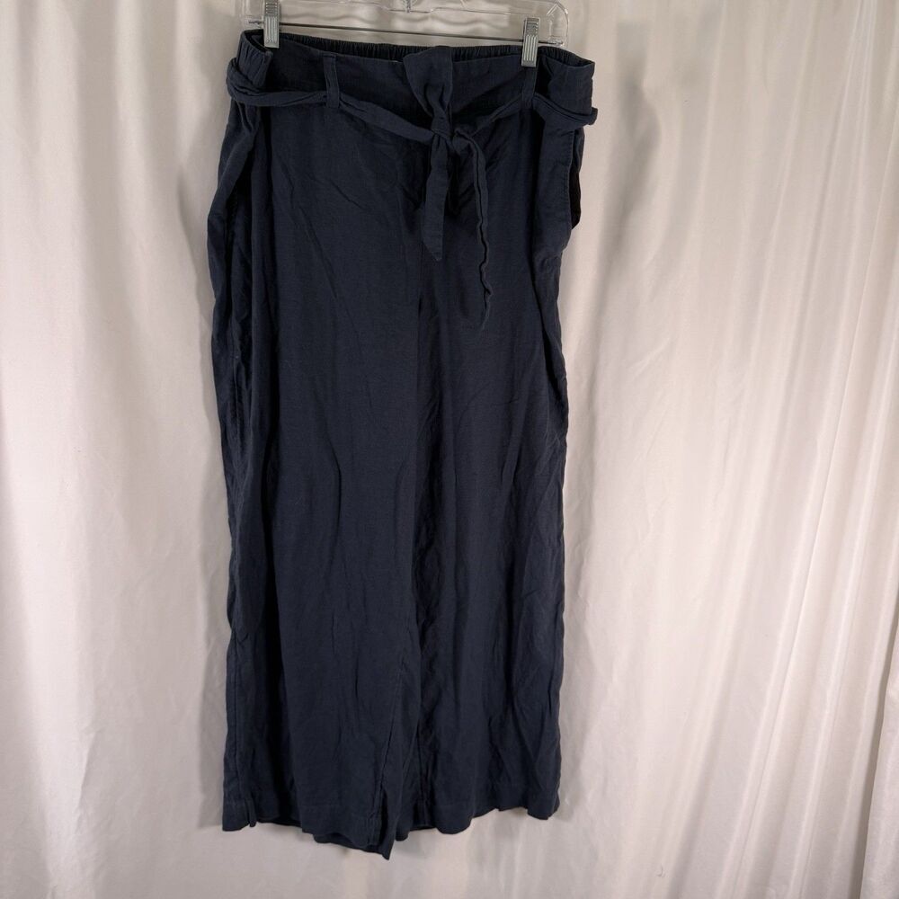 LOFT Wide Leg Pants Women's XL Dark Blue Elastic Waist Pockets Belted Pull On